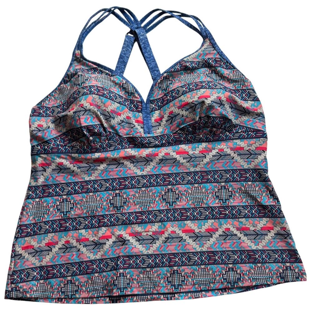 Canada Tankini Top Womens Large Blue Fair Isle Swim Coastal Vacation Resortwear